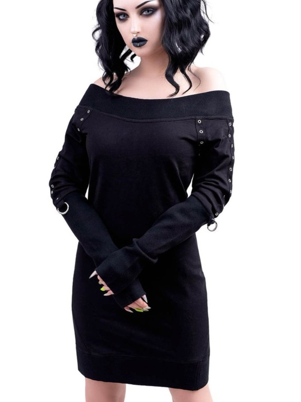 KILLSTAR Wicked Riffs mini long sleeve off shoulder grunge punk dress
